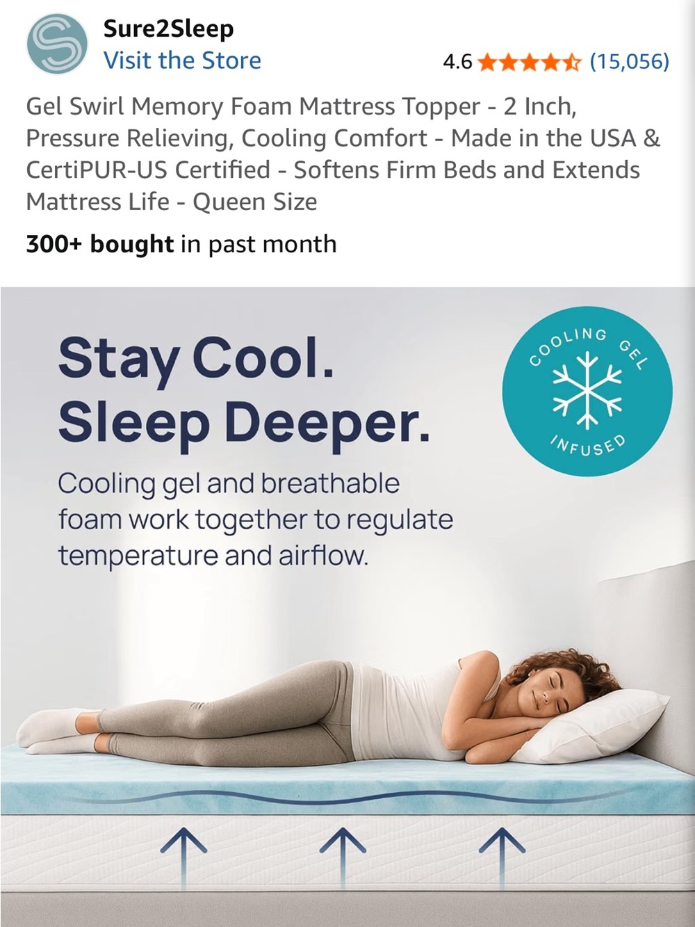 Gel Swirl Memory Foam Mattress Topper - Light Blue Cooling Comfort - Picture 4 of 6